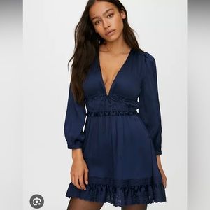 Aritzia Navy Satin Effect dress